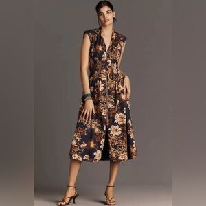 NWT Anthropologie The Tommie Front-Zip Midi Dress XL